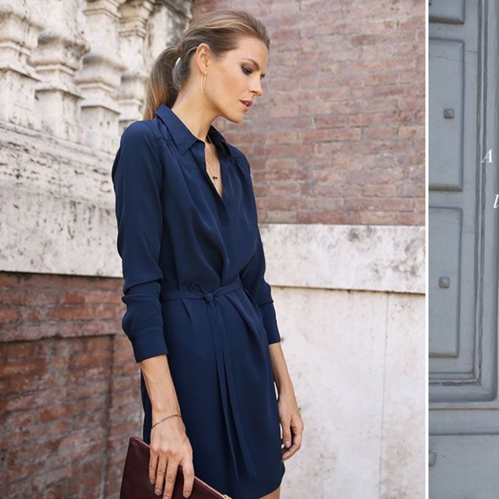 Cuyana Navy Silk Shirt Dress